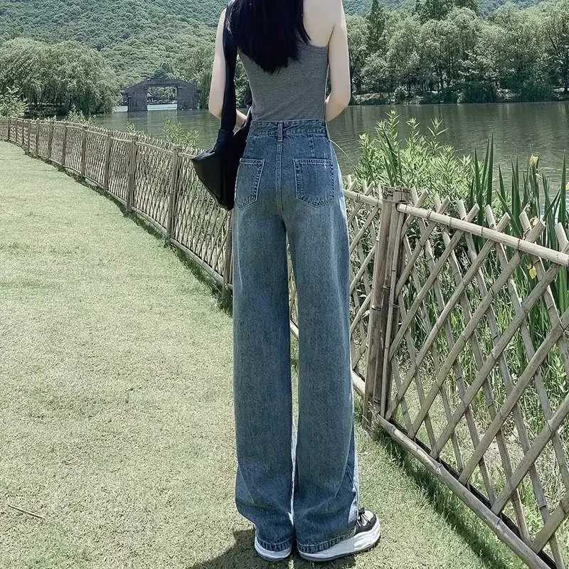 Hong Kong Style Spring Autumn Highwaisted Straightleg Jeans For Women Loose Fit Draped Design Sensibility Versatile New ModelT251013