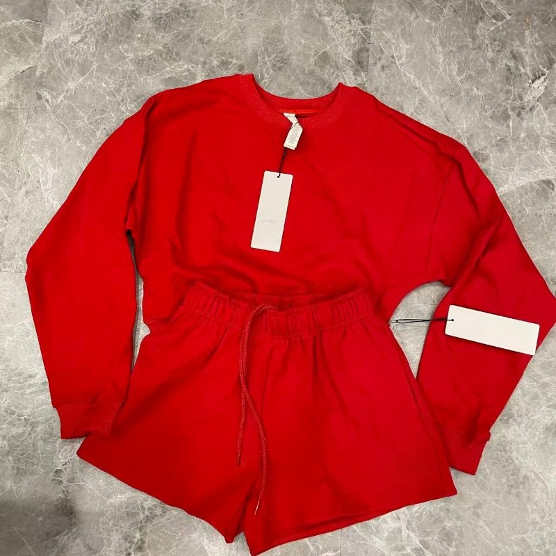 Designer Yoga Set 2 pieces Cropped Sweatshirts+Shorts Crew neck Pullover Womens Short Tracksuit Studio-to-street Weekend City Jogger Sweatsuit with Chrome Logo