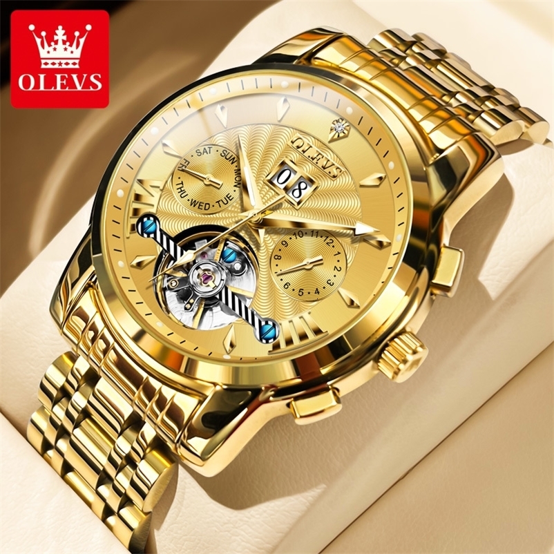 OLEVS Top Watch for Men Watches Waterproof Stainless Steel Skeleton Man Wristwatch 251011