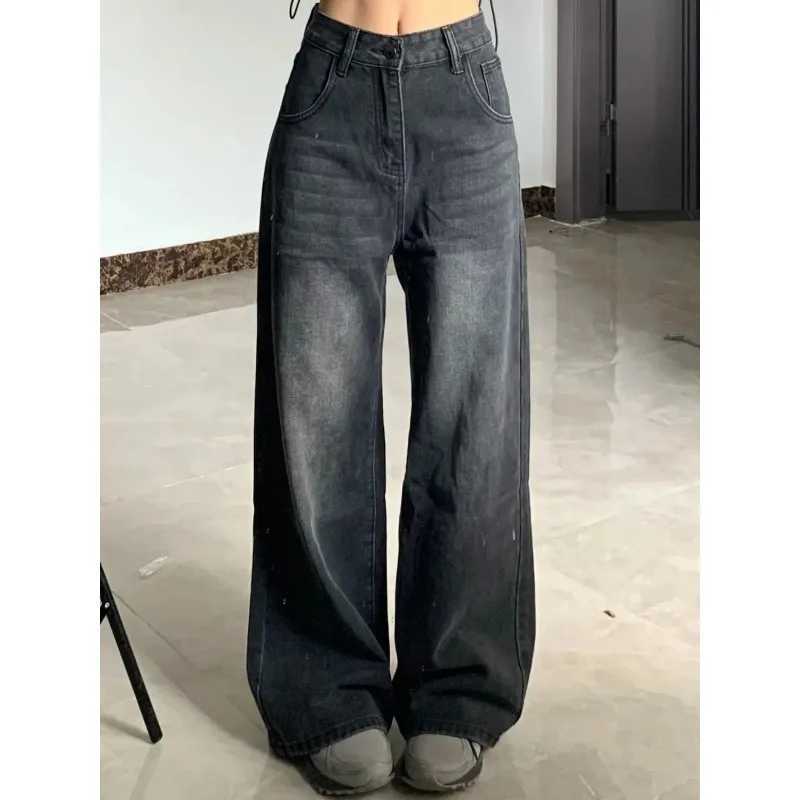 Loose Wide Leg Womens Jeans High Waist Stretchy Comfort Fit Flowy Trousers Black Gray Casual Spring Summer New ArrivalsT251013