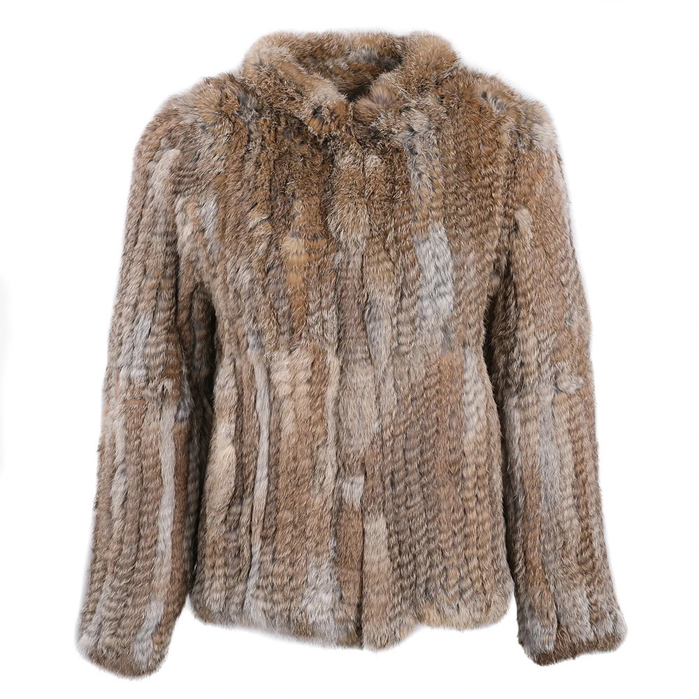 Womens Winter Real Rabbit Fur Knitted Jacket Female Classic Long Sleeve Stand Collar Genuine Fur Coat Lady Warm Outwear Fluffy 251029