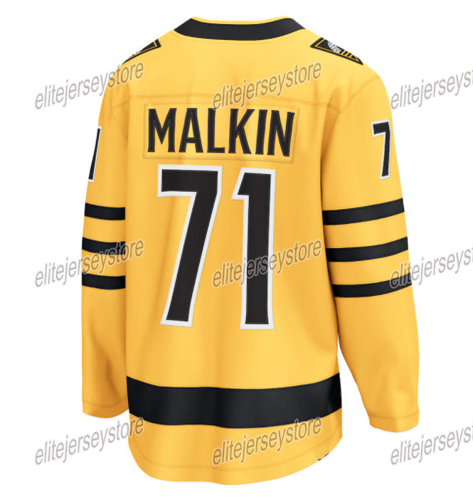 Personalized Custom Sidney Crosby 2025 Third Gold Jerseys Evgeni Malkin Erik Karlsson Kevin Hayes Kris Letang Tristan Jarry LEMIEUX Rakell Justin Braz