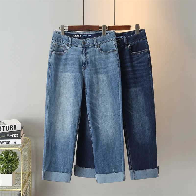 2024 Large Size Jeans Womens AnkleLength Pants Spring Summer Stretch Denim Straight Pants Crimping Casual Pants Plus Size 7xlT251013
