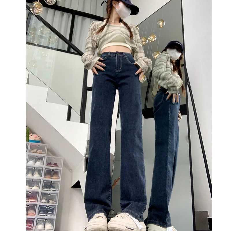 Womens Highwaisted Jeans Leisure Straight Tube Trendy Loose Denim Pants for Women Vintage Solid Wide Leg Autumn Spring FashionT251013