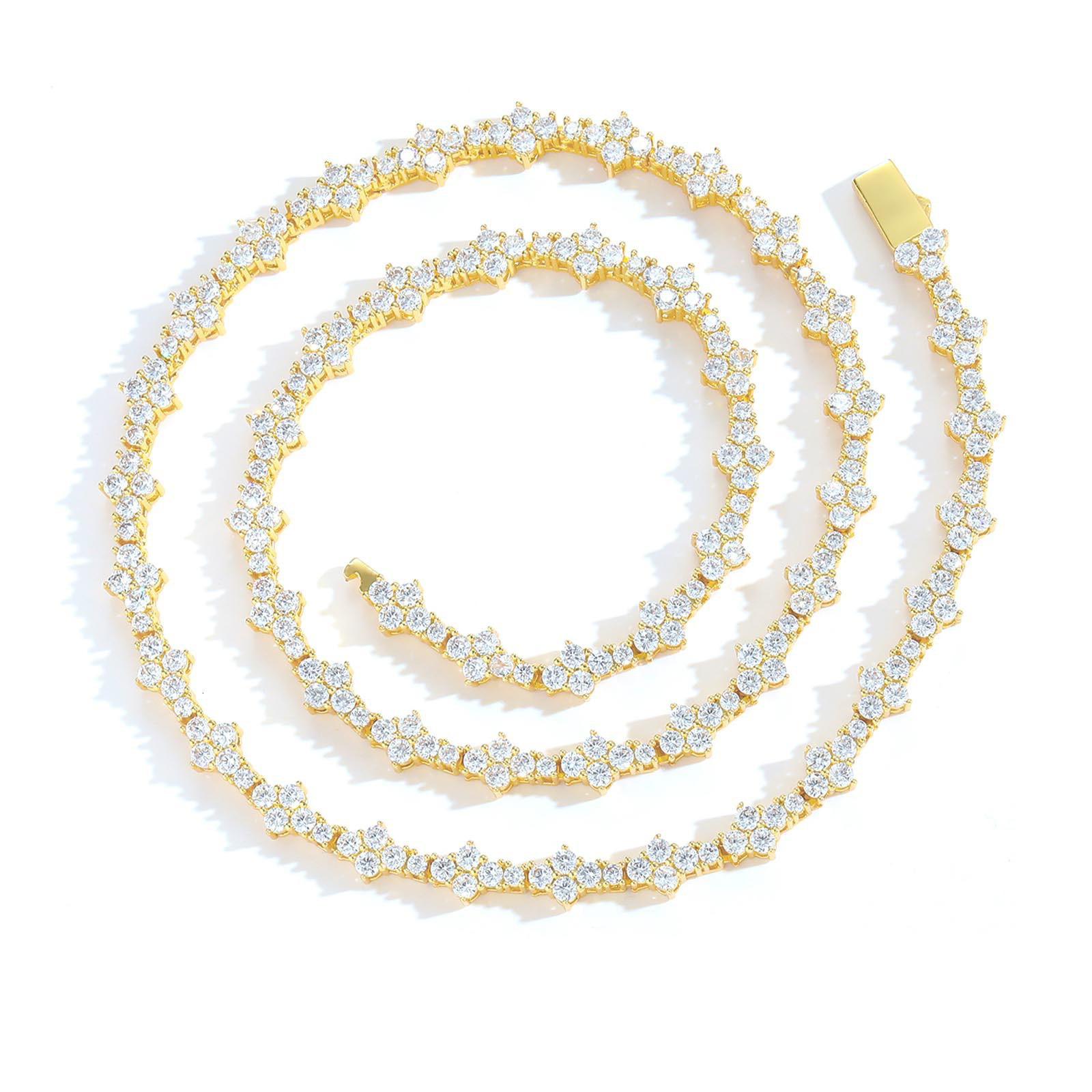 Zircon Plum Blossom Tennis Chain Men's Hip Hop Necklace Hiphop European and American Trendy Brand Spring Buckle Hip Hop Jewelry