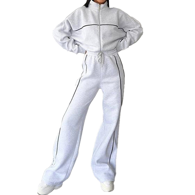 Women's Two Piece Pants Sport Stripe Sweatshirt Set Women Stand Collar Long Sleeve Elastic Waist Pant Sets Female 2025 Autumn Winter