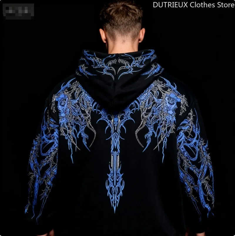 AutumnWinter Mens Fleece Hoodie Evil Blood Super Size Casual Hoodie Street Hiphop Personality Printed SportsHoodie Sweatshirt Z251013