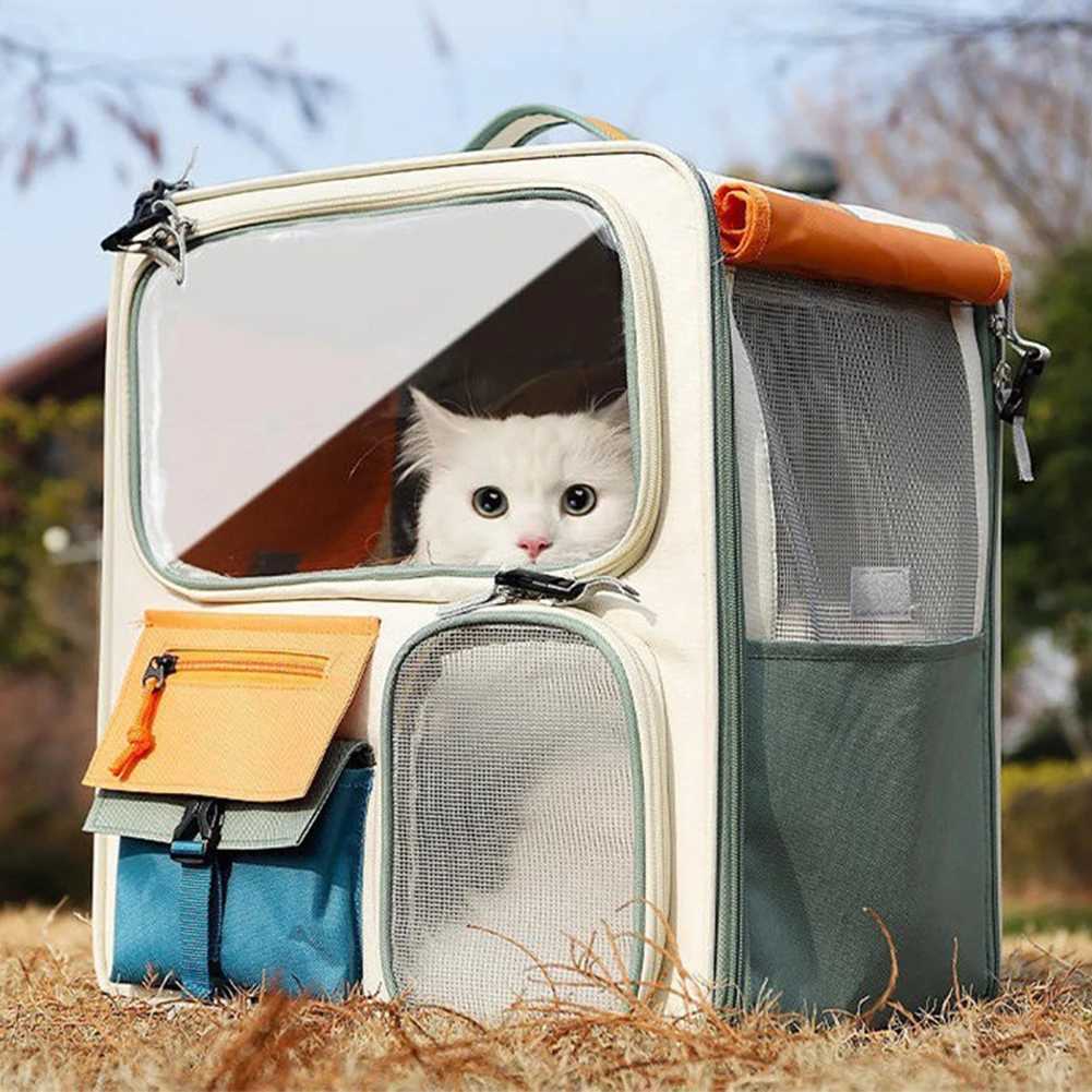 Dog Cat Travel Carrier Bag Large Capacity Ventilated Mesh Pet Backpack Transparent Window Pet Backpack for Car Camping C251013