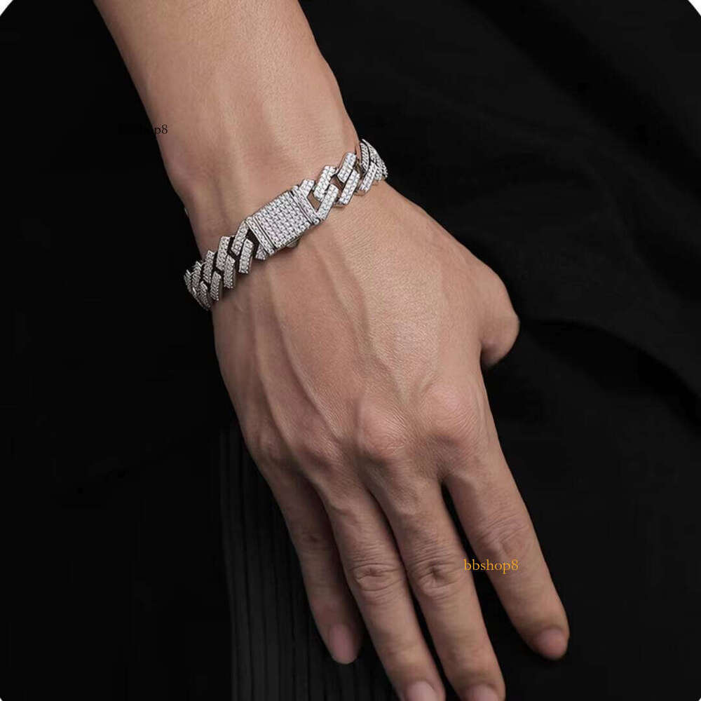 Pure Sier Chrysoprase Iced Out Cuban Chain Necklace Bracelet for Men and Women Platinum Plated VVS D Color Hip Hop