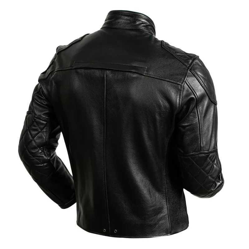 2025 New Top Layer Cowhide Leather Jacket Men Black Stand Collar Short Genuine Leather Coat High Quality Motorcycle Jackets L251013