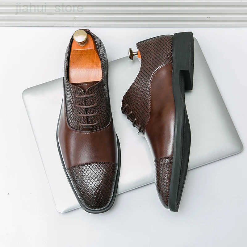 Leather Shoes for Men Gentleman Oxfords Lace Up Male Wedding Party Office Work Shoes Elegant Designer Brand Dress Shoes for Men M251013