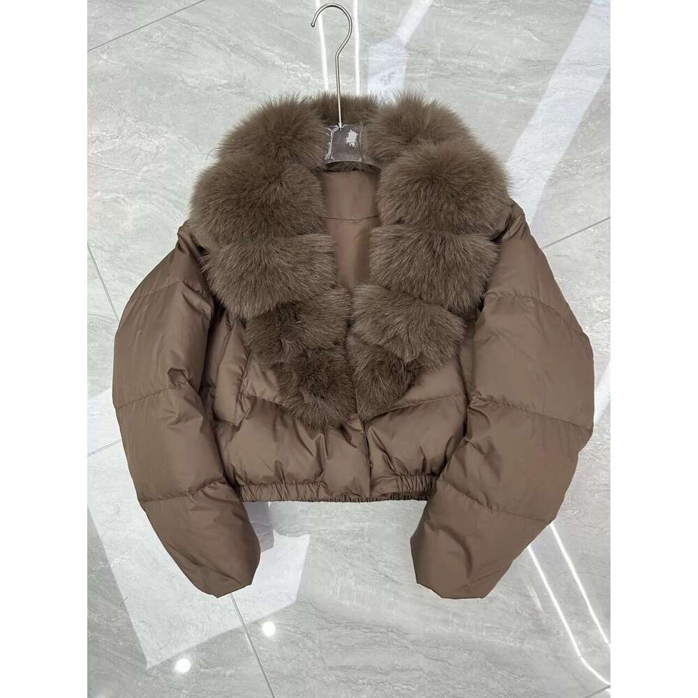 Winter New Women's Short Fashionable Warm Down Jacket With Stylish Oversized Fox Fur Collar B5