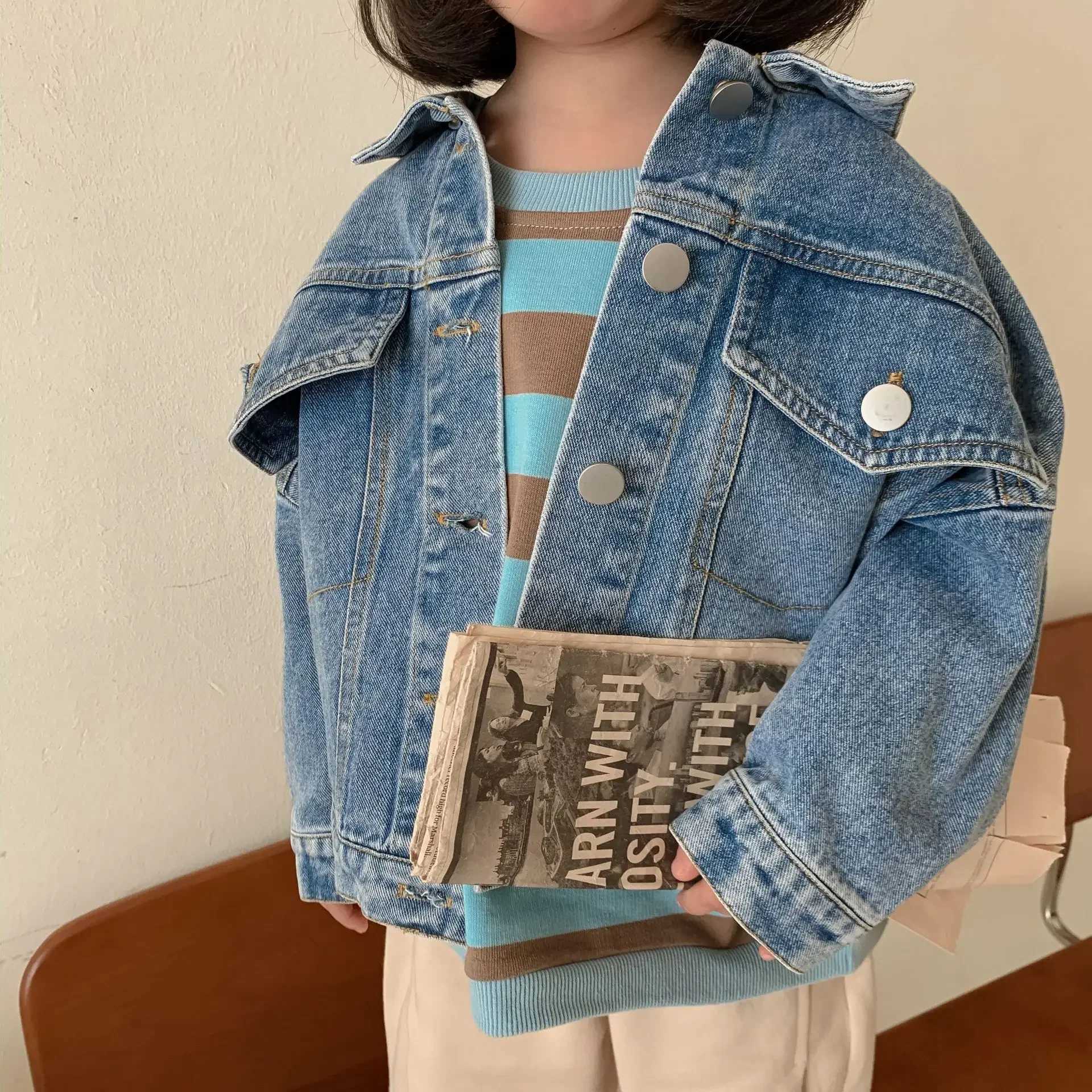 Spring Fall Boys and girls Casual Allmatch Denim Jackets 26 Years Kids Turndown Collar Long Sleeve Coat Children Loose Tops C251013