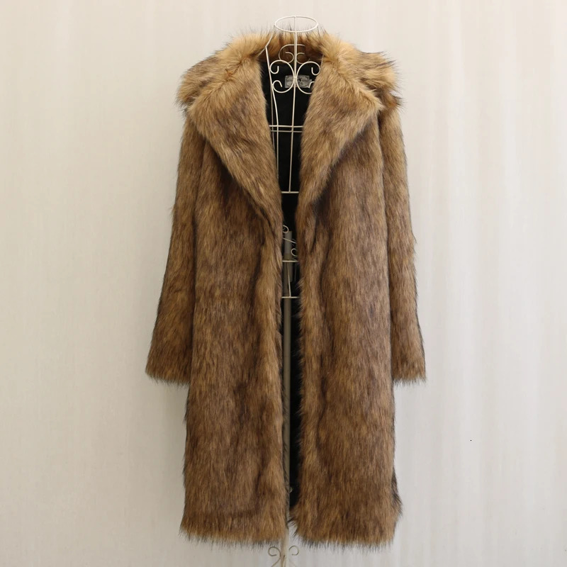 Mens fur coat casual fox fur long coat winter warm large size 251013