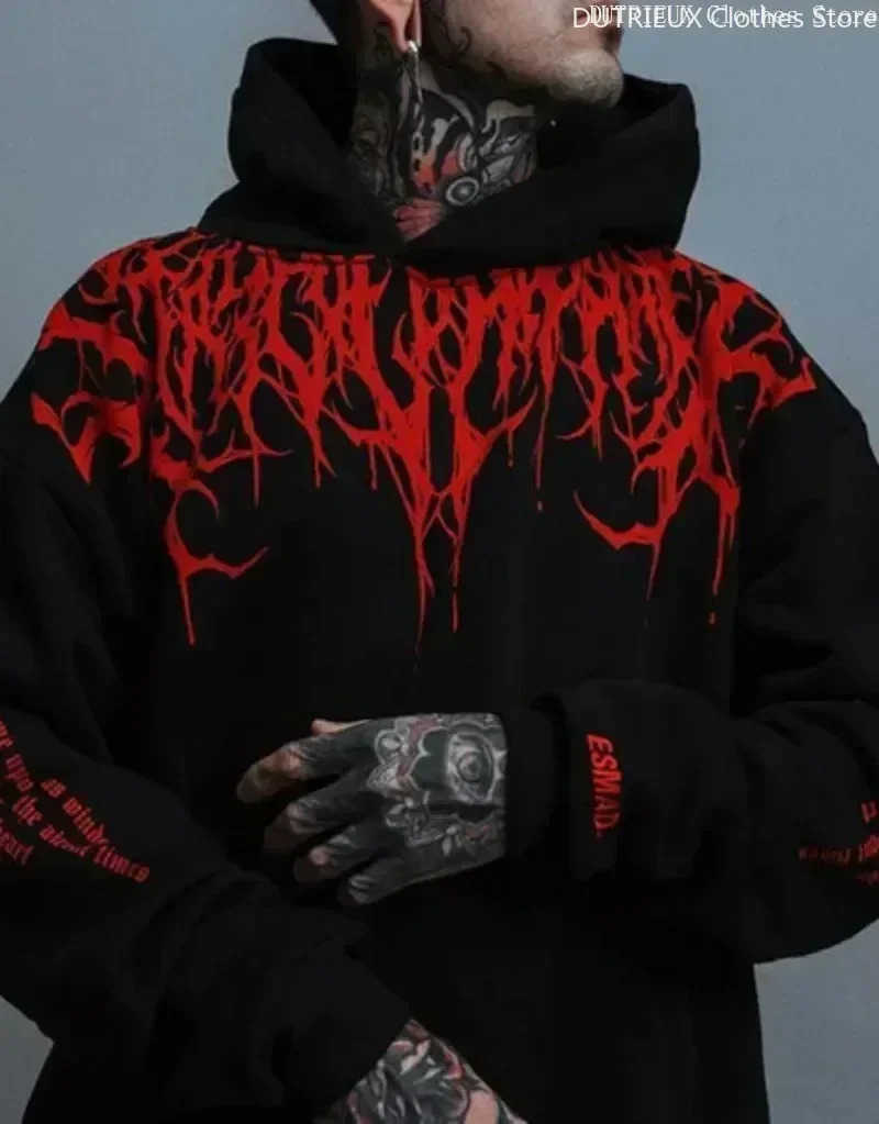AutumnWinter Mens Fleece Hoodie Evil Blood Super Size Casual Hoodie Street Hiphop Personality Printed SportsHoodie Sweatshirt Z251013