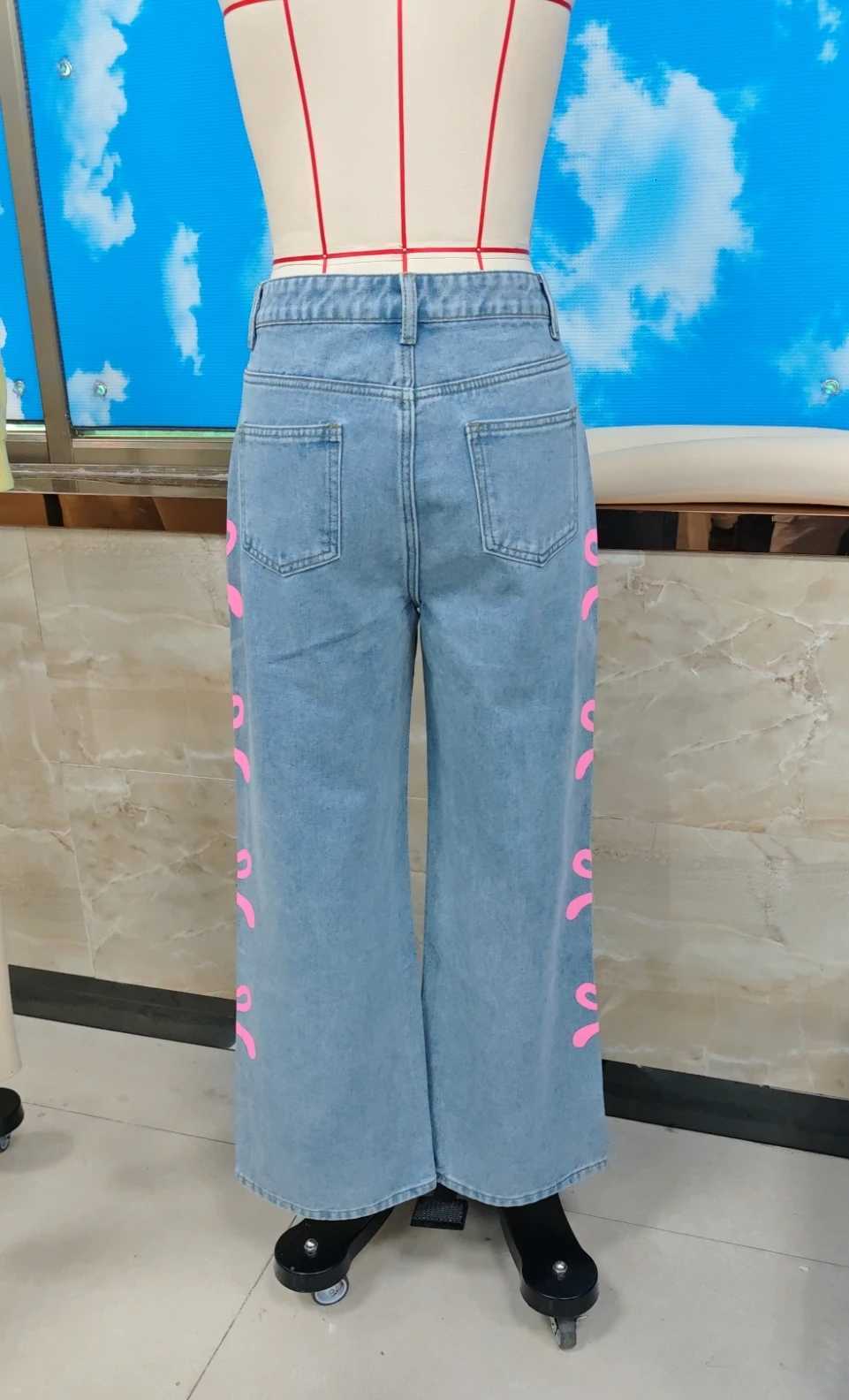 Women Jeans Wide Leg Pants Bow Washed High Waist 2025 Streetwear Denims Distressed Vintage Straight Ankle Length TrousersT251013