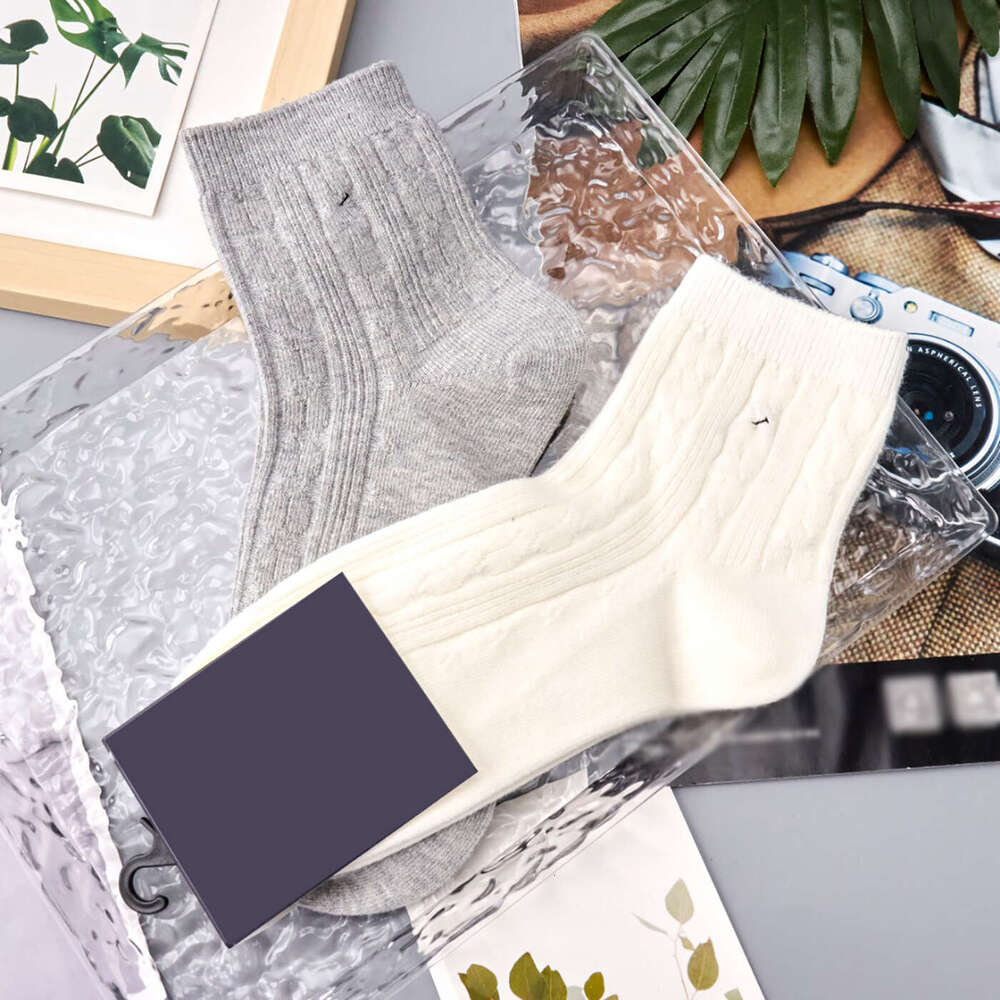 New Little Embroidered Twisted Cotton Two-Pair Pack Short Socks B5