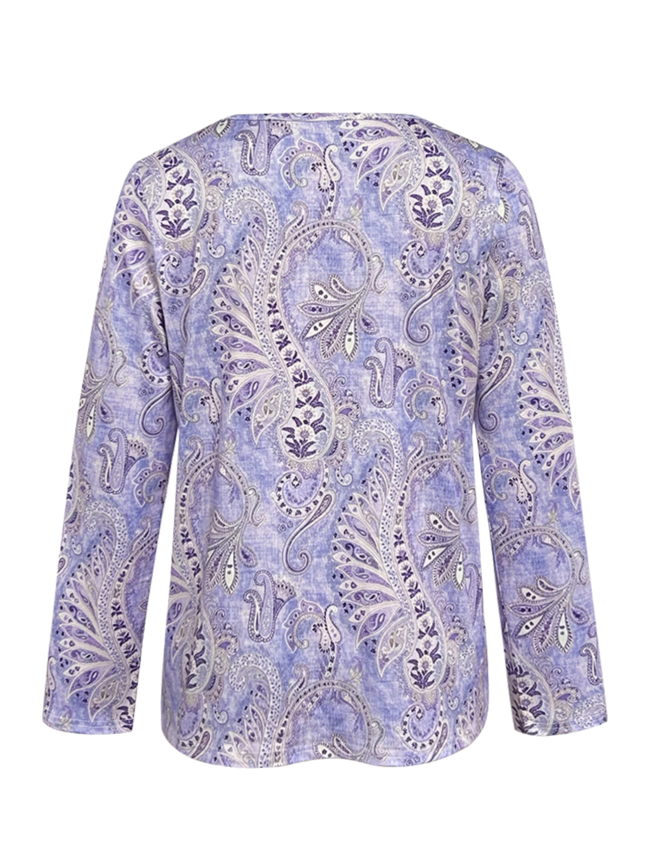 Women's Autumn Winter Paisley Printed Long - Sleeve Top - Elegant Mom - Style Loungewear & Daily & Office Purple Top-CF55138