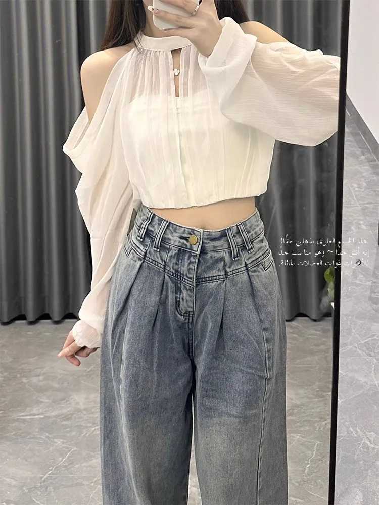 Retro High Waist Wide Leg Jeans Womens Spring Autumn plus Size Loose Slimming Long Pants FloorLength TrousersT251013