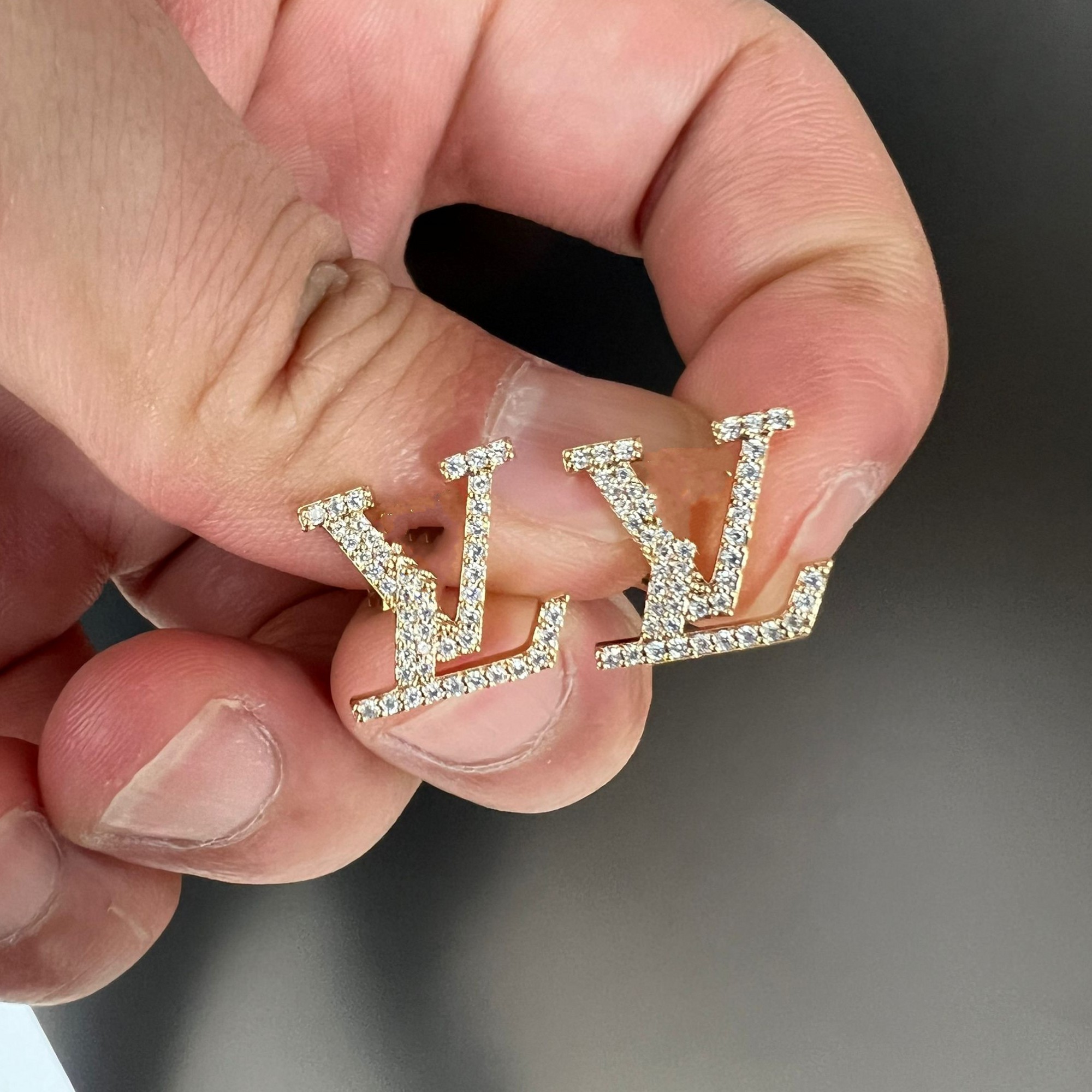 Stainless steel Full diamond micro inlay V stud Women girls 18K gold silver Fashion Earrings Designer Studs Top Quality Engagement wedding Earring For Lady