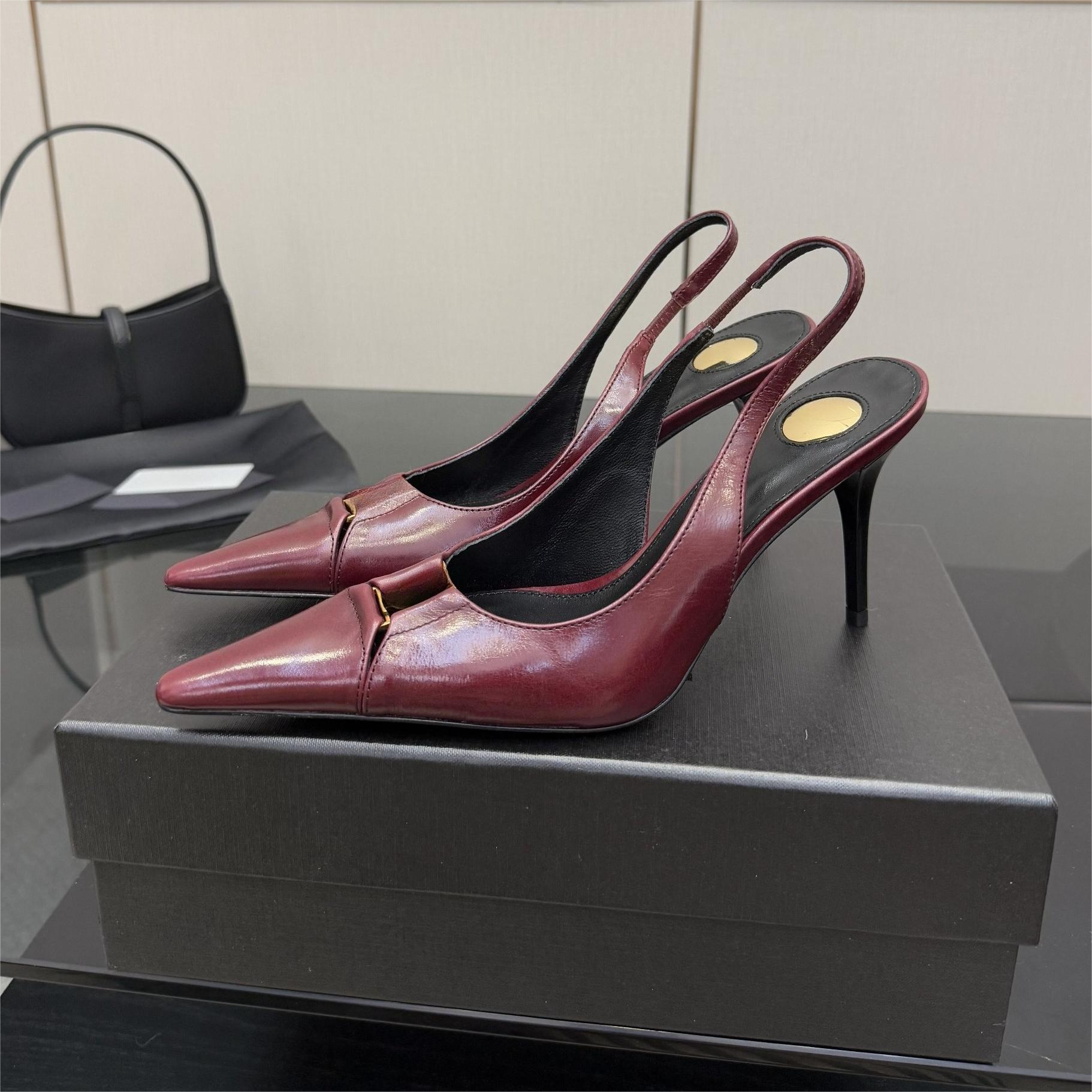 Babylone leather slingback pumps Leather sole Elasticated slingback strap stiletto Heel shoes Luxury designer women wedding shoes Simple pointed toe dress shoes