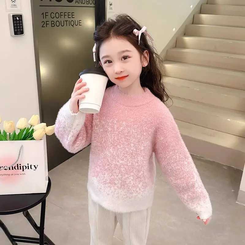 2025 NewGirls Thick FleeceLined Mink Fur Sweater Autumn Winter Child Toddler Base Layer Crew Neck Pullover Knit C251013