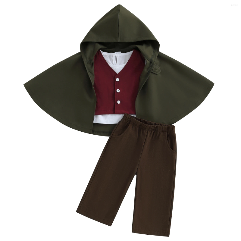 Clothing Sets Toddler Boy Gentleman Outfits Solid Long Sleeve Round Neck Tops Elastic Waist Pants Cape Vest 4 Pcs Set
