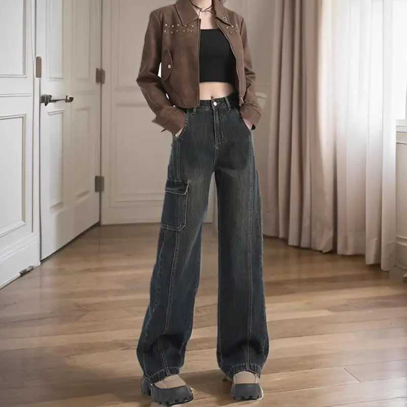 Comfortable Womens Straight Jeans High Waist Leisure Vintage Y2K Korean Slimming Pear Shaped Loose Bell Bottoms Denim TrousersT251013