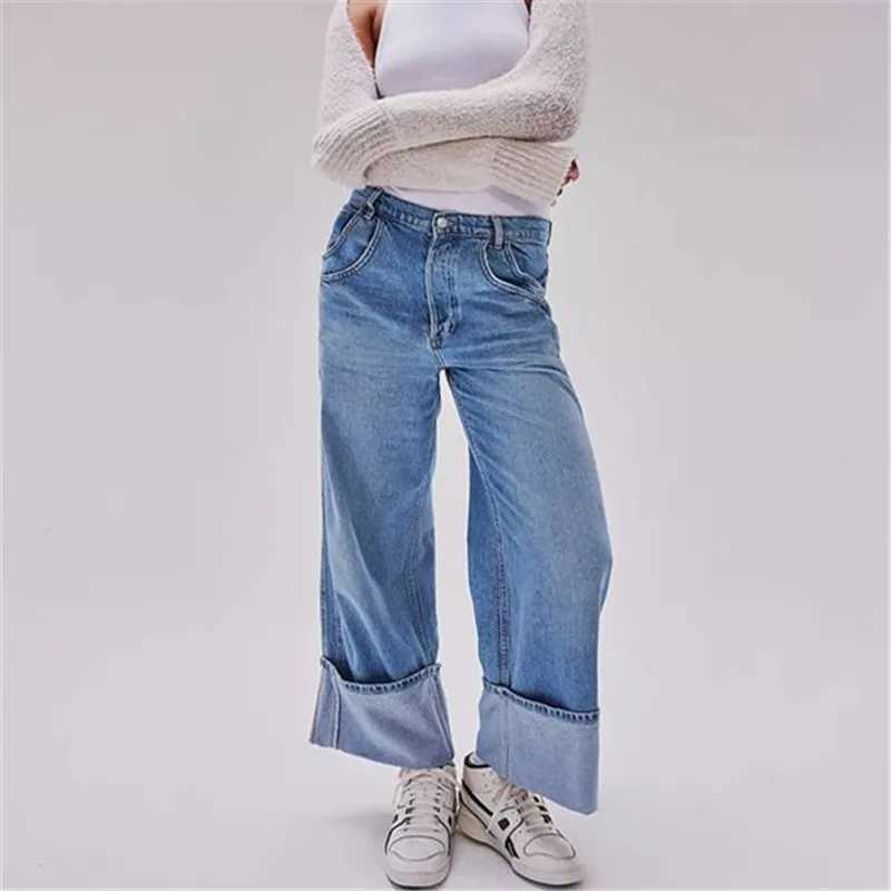 Chic Women Low Rise Cuffed Baggy Jeans Y2K Vintage Boyfriend Loose Fit Wide Leg Jeans Trendy Casual Denim Pants StreetwearT251013