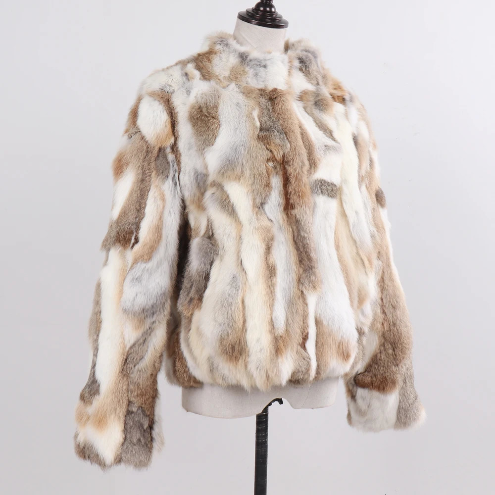 Style Genuine Rabbit Fur Coat Women Real Rabbit Fur Jacket Lady Winter Fur Overcoat Customized Big Size Mandarin Collar 251008