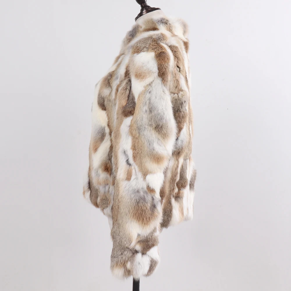 Style Genuine Rabbit Fur Coat Women Real Rabbit Fur Jacket Lady Winter Fur Overcoat Customized Big Size Mandarin Collar 251008