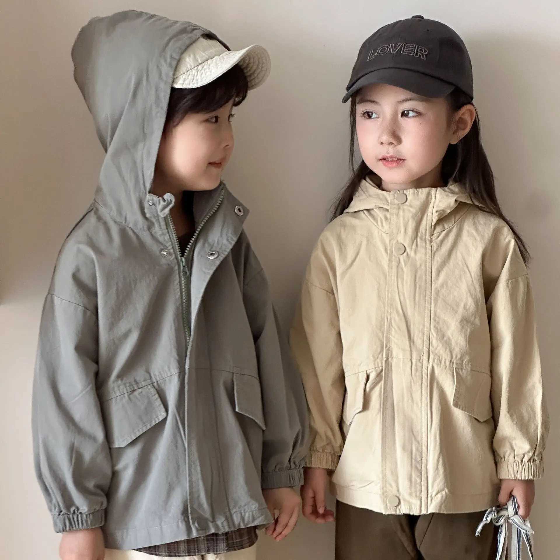 2025 Autumn Toddler Boys Coats Solid Color Loose Baby Boys Hooded Jacket Zipper Long Sleeves Outdoor Kids Baby Boys Outerwear C251013