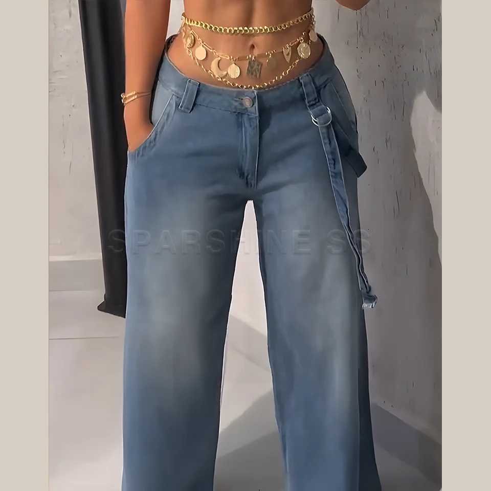 Jeans for Women Straight Pants Vintage Denims Washed Mid Waist Loose Fit Wide Leg Denim Long Pants 2025 StreetwearT251013
