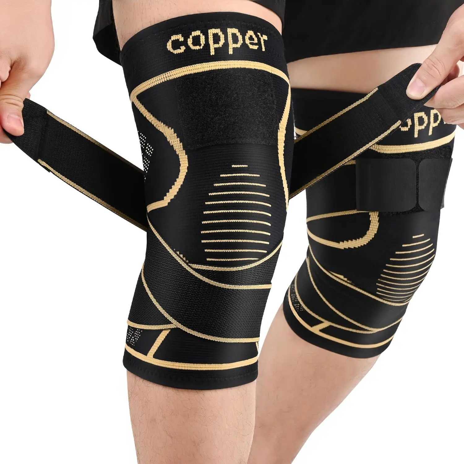Copper Knee Braces with Strap for Knee Pain Women and Men Joint Pain Relief Knee Support for Working Running Weightlifting C251013
