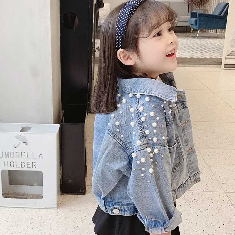 New Spring Autumn Pearl Embellishment Teenage Girls Denim Coat Children Fashion Windbreaker Kids Birthday Present Outerwear C251013