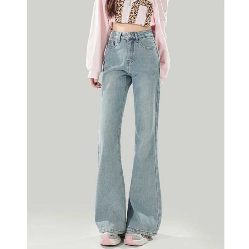 Female Streetwear Retro Low Waist Jeans Lady Fashion Thin Bell Bottom Pants Women Korean Loose Fit Denim TrousersT251013