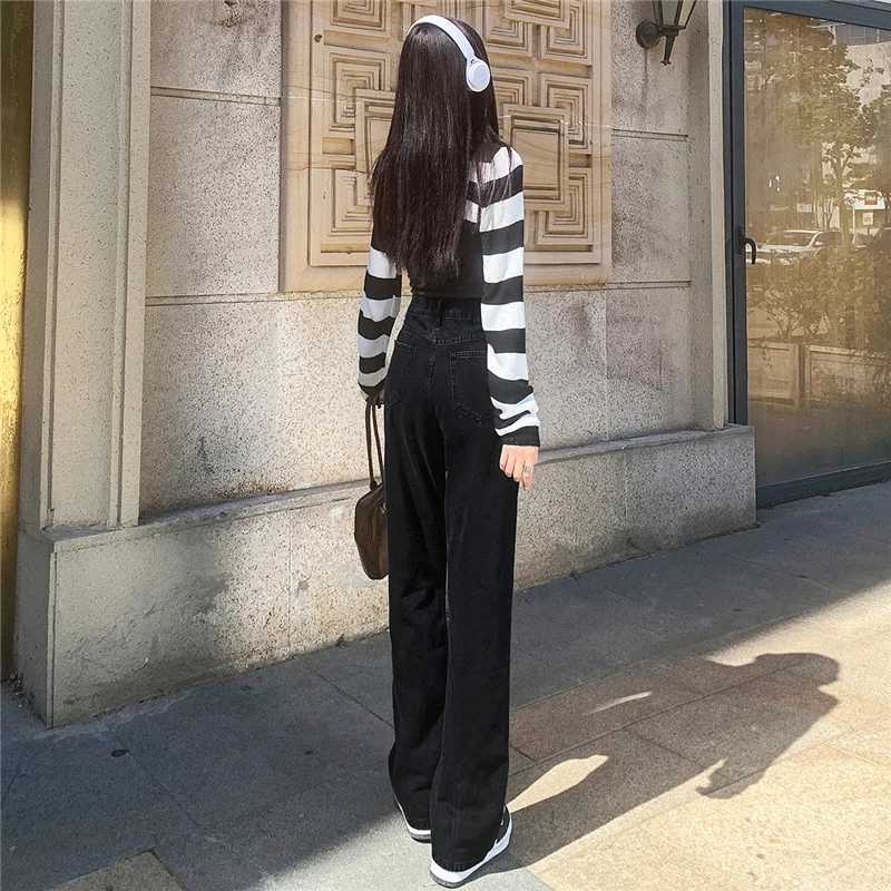 Comfortable Womens Straight Jeans Skin Friendly Leisure Stretch Solid Black High Rise Boot Cut Pants Japanese Korean Y2k FashionT251013