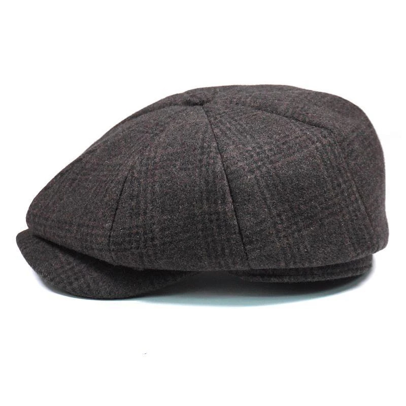 Men Herringbone Gray Octagon Cap British Style Gatsby Flat Cap Winter Wool Cap Men Women Retro Berets For Men Baker Boy Hat NM23 251008