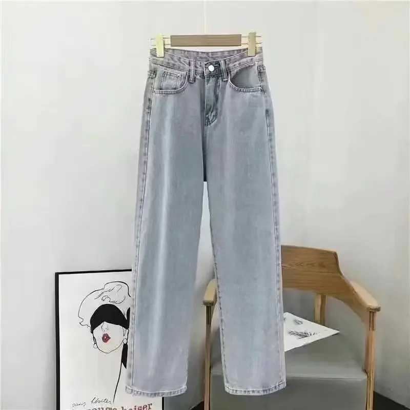 Summer plus Size Dad Jeans High Waist Loose Straight Leg Korean Sle Womens Wide Leg Long Pants Slimming EffectT251013