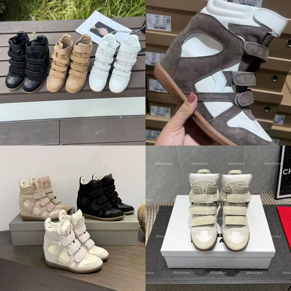 High Quality Designer Boots Hot Sale Genuine Real Leather Bekett Trimmed Suede Wedge Sneakers Fashion Show New Colors Marants Pink Red Khaki Black 6Cm Heel F1