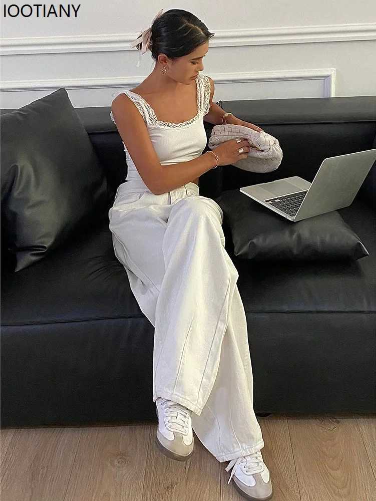 2025 Loose Jeans Fashion Women High Waist Pocket White Solid Color Retro Wide Leg Jeans Casual Office Ladies Commuter TrousersT251013