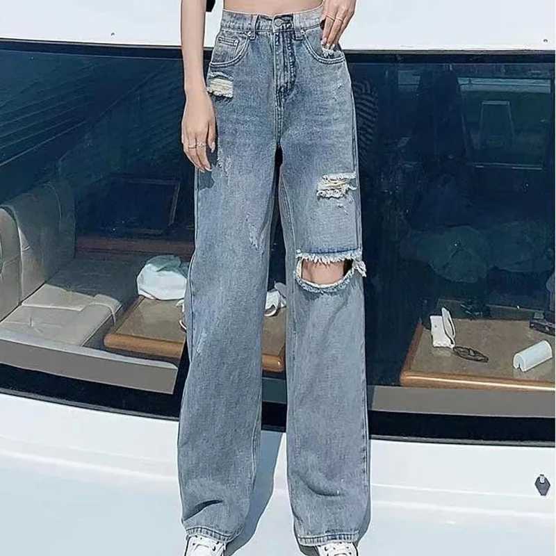 Gidyq Streetwear Ripped Jeans Women Fashion Loose Wide Leg Pants Summer Casual All Match Female Korean Straight Denim TrousersT251013