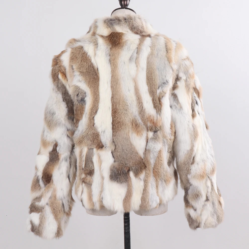 Style Genuine Rabbit Fur Coat Women Real Rabbit Fur Jacket Lady Winter Fur Overcoat Customized Big Size Mandarin Collar 251008
