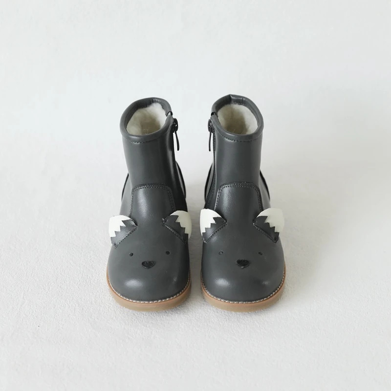 Autumn Winter Genuine Leather Childrens Shoes Warm Lambswool Cartoon Bunny Baby Girls Ankle Boots Cowhide Boys Snow Boots 251017