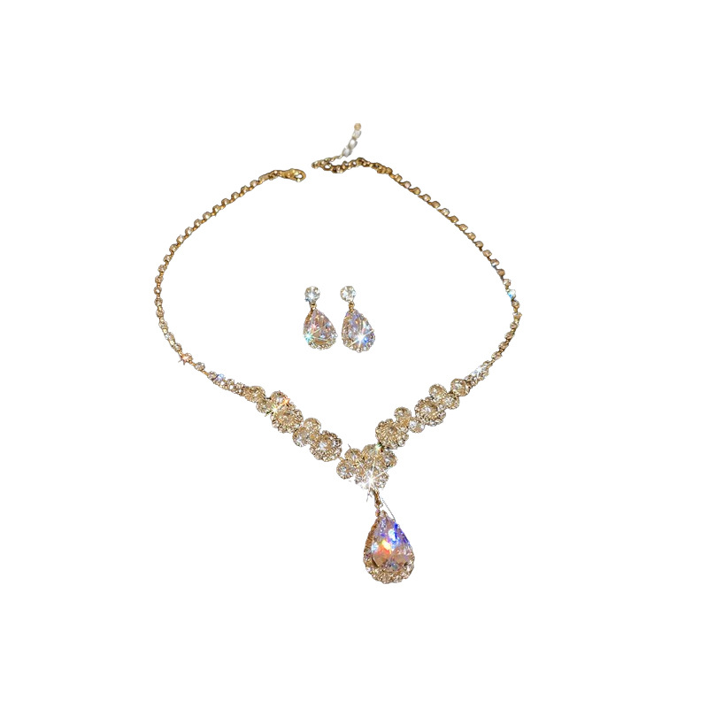 Water Drop Inlaid Diamond Earrings Necklace Light Luxury Fashion Pendant Clavicle Chain Internet Celebrity High-end Jewelry for Women - view 8