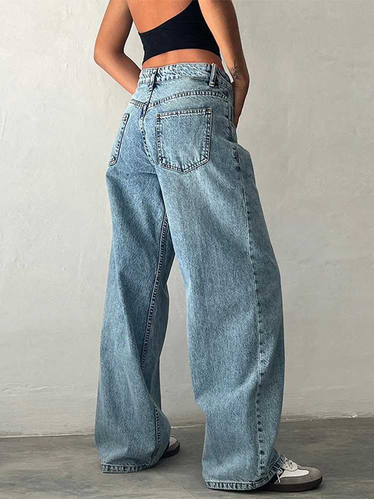Low Rise Washed Straight Denim Pants for Women Wide Leg Vintage Dragging Jeans Distressed High Street Trousers Casual StreetwearT251013