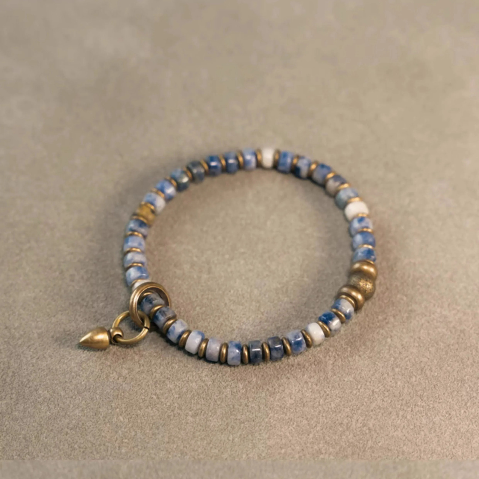Natural Picture Stone Mixed Metal Brass Blue Spot Beaded Strand Bracelet Simple One Row Vajar Charm Black Dainty Couple Jewelry 251010