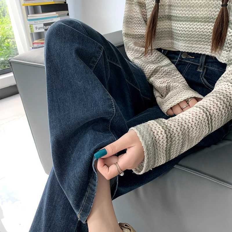 Womens Highwaisted Jeans Leisure Straight Tube Trendy Loose Denim Pants for Women Vintage Solid Wide Leg Autumn Spring FashionT251013