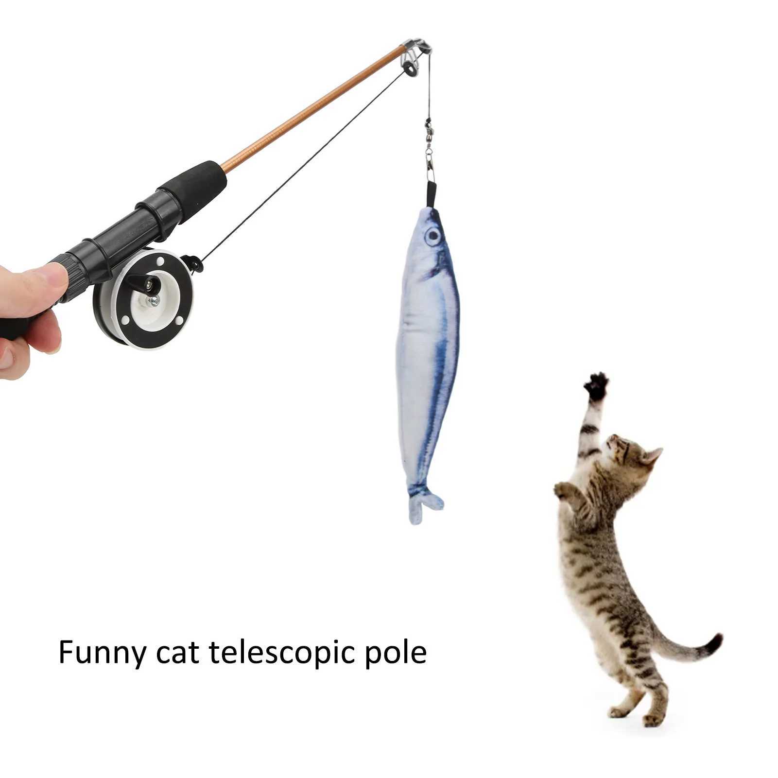 Cat Toys Fish Telescopic Cat Stick Funny Cat Stick Realistic Flexible Interactive Pulley Telescopic Fishing Rod Cat for Cats C251013