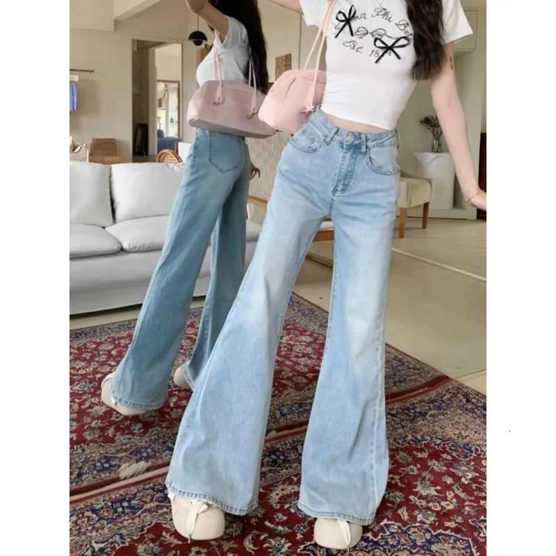 Womens Highwaisted Jeans Straight Tube Loose Leisure Stretch Denim Flare Pants Buttons Streetwear Autumn Female Floor LengthT251013
